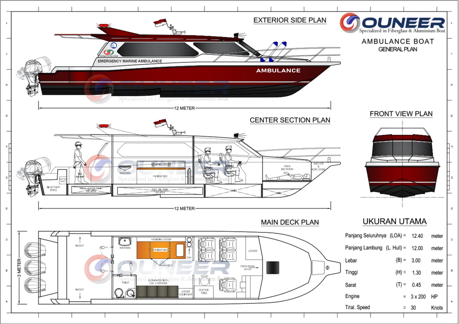 Ambulance Boat 12 Meter – Kapal Ambulance Laut Cepat untuk Evakuasi Medis di Indonesia